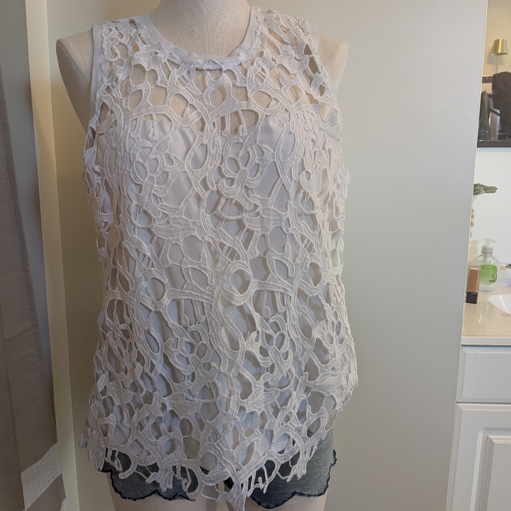Valerie Stevens White Lace Overlay Blouse